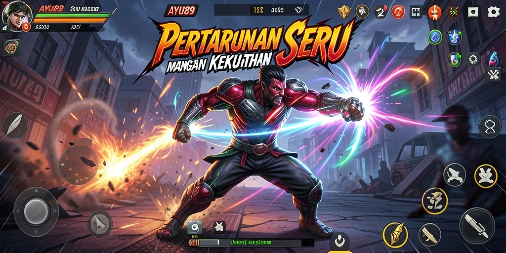 Tampilan pertarungan epik dalam AYU89 dengan karakter beraksi.