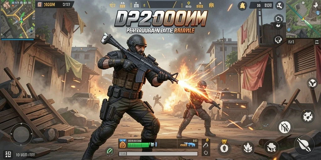 Tangkapan layar aksi pertarungan intens dalam D200M Battle Royale.