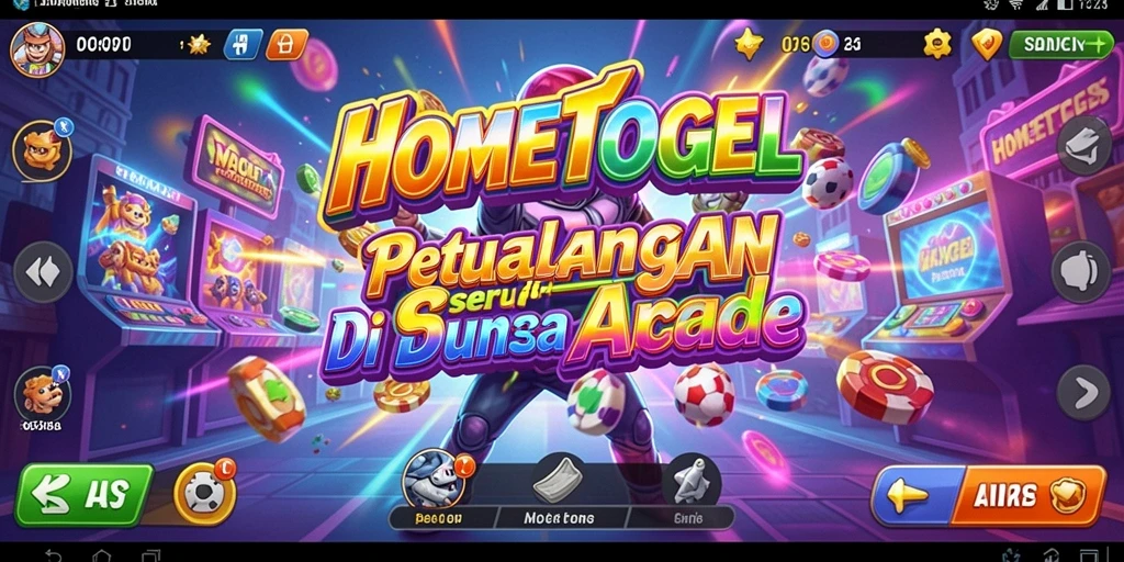 Menampilkan aksi seru gameplay HOMETOGEL dalam dunia arcade.