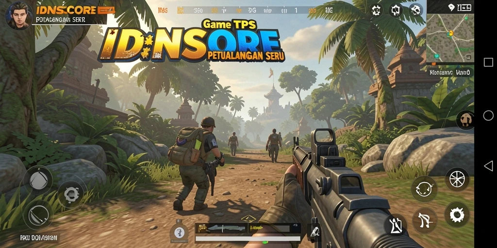 Tangkapan layar IDNSCORE menampilkan aksi seru dalam gameplay TPS.