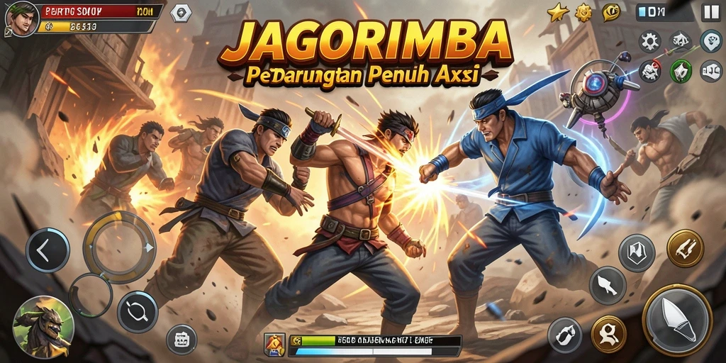 Tampilan gameplay JAGORIMBA dengan aksi pertarungan yang mendebarkan.