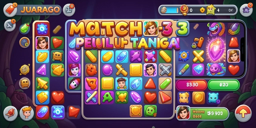 Screenshot JUARAGO menunjukkan gameplay Match-3 yang seru dan menantang.