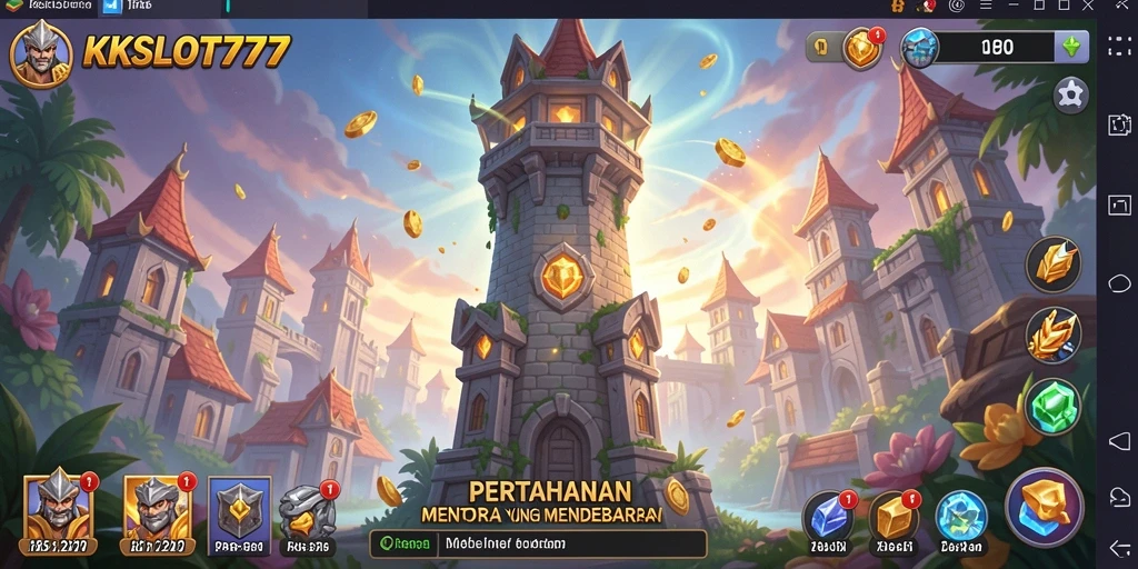 Tangkapan layar KKSLOT777 menampilkan pertempuran Tower Defense yang seru.