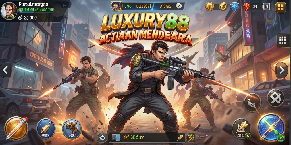 Screenshot gameplay LUXURY88 menampilkan aksi seru dalam pertempuran.