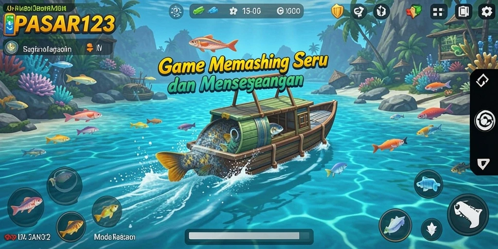 Screenshot utama PASAR123 menunjukkan gameplay memancing yang mengasyikkan dan menantang.